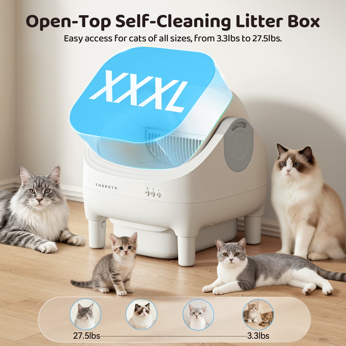 Thereye Open Top Self-Cleaning Cat Litter Box