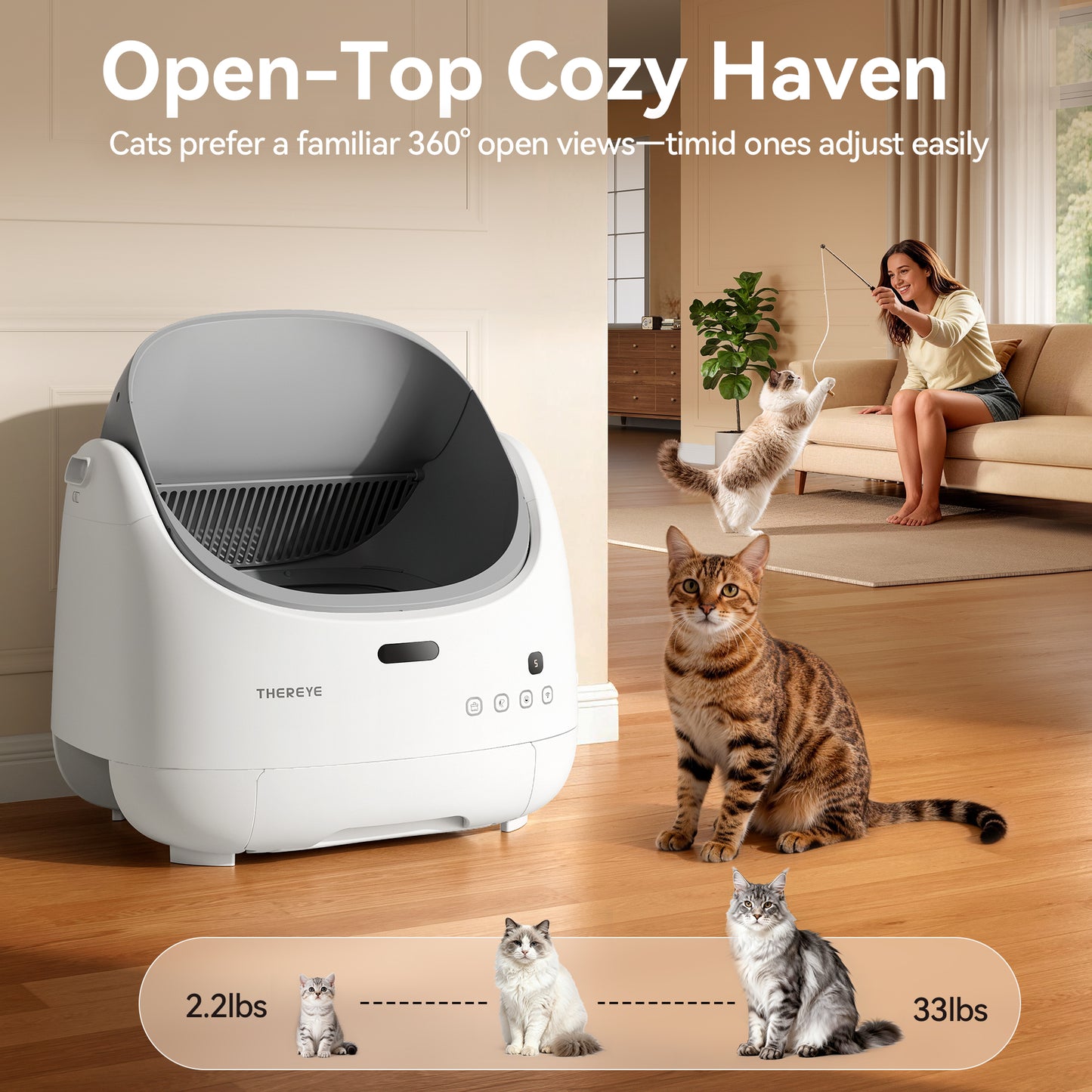 Thereye Open Top Self-Cleaning Cat Litter Box（ER-SC07）